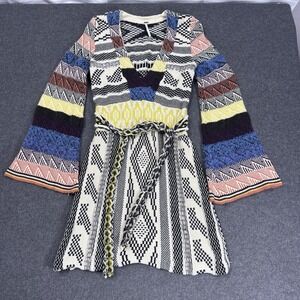 Free People Boho Sweater Dress Belted Knit Tribal Hooded XS